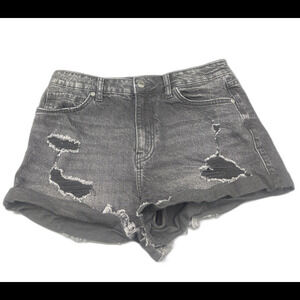 Womens Eunina KARA Super High Rise Distressed Denim BLACK Shorts Size Med